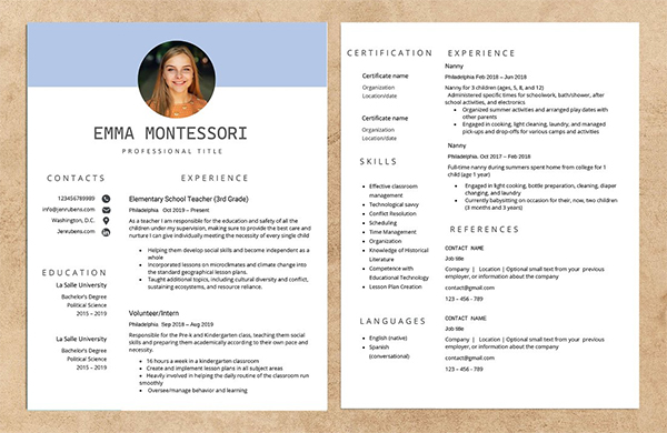 Resume template word with photo CV