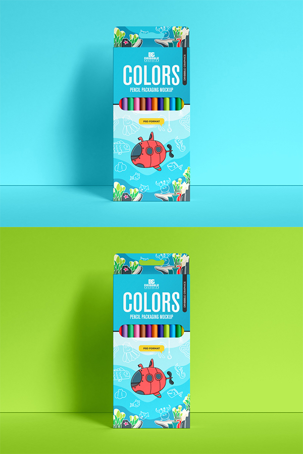 Free Pencil Colors Packaging Mockup